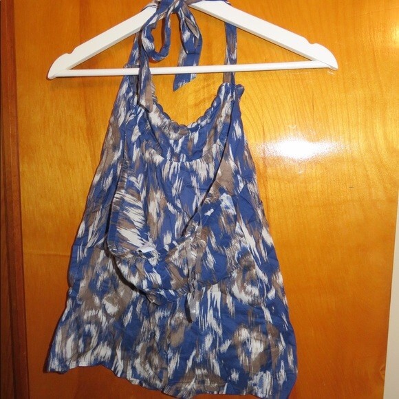 Loft Halter Tank Top Beachy Tribal Printed Brown Blue White Petite Small - Picture 1 of 4